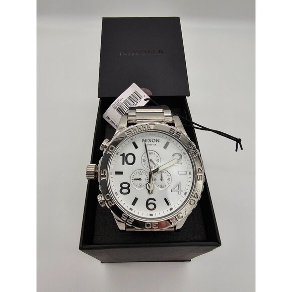 Nixon 51-30 Chrono Mens Watch High Polish White Dial Stainless Steel